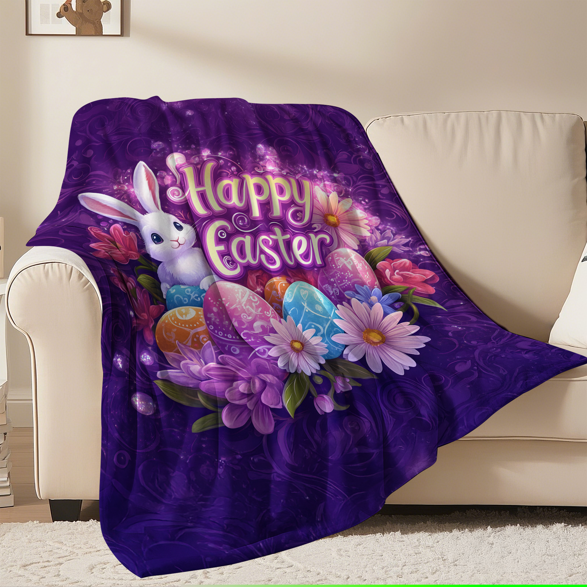 Easter Throw Blanket, Warm Fleece Flannel Bed Blanket, Lightweight Easter Blanket for Sofa Bed Couch 60"x80"