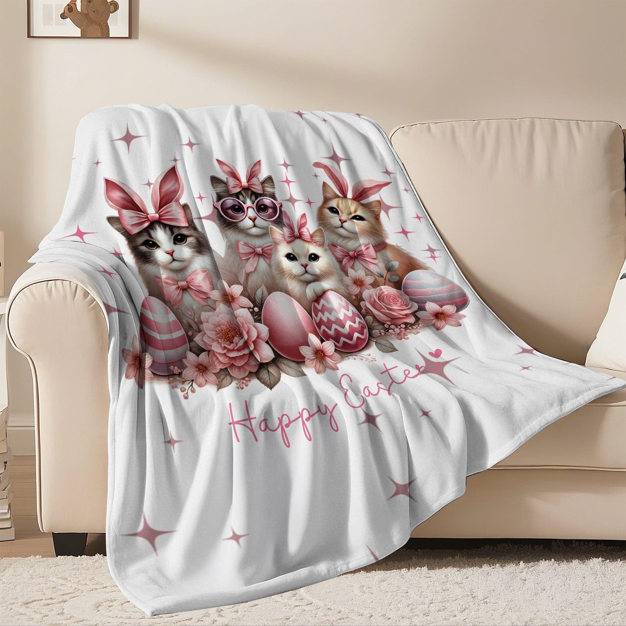 Easter Throw Blanket, Warm Fleece Flannel Bed Blanket, Lightweight Easter Blanket for Sofa Bed Couch 60"x80"