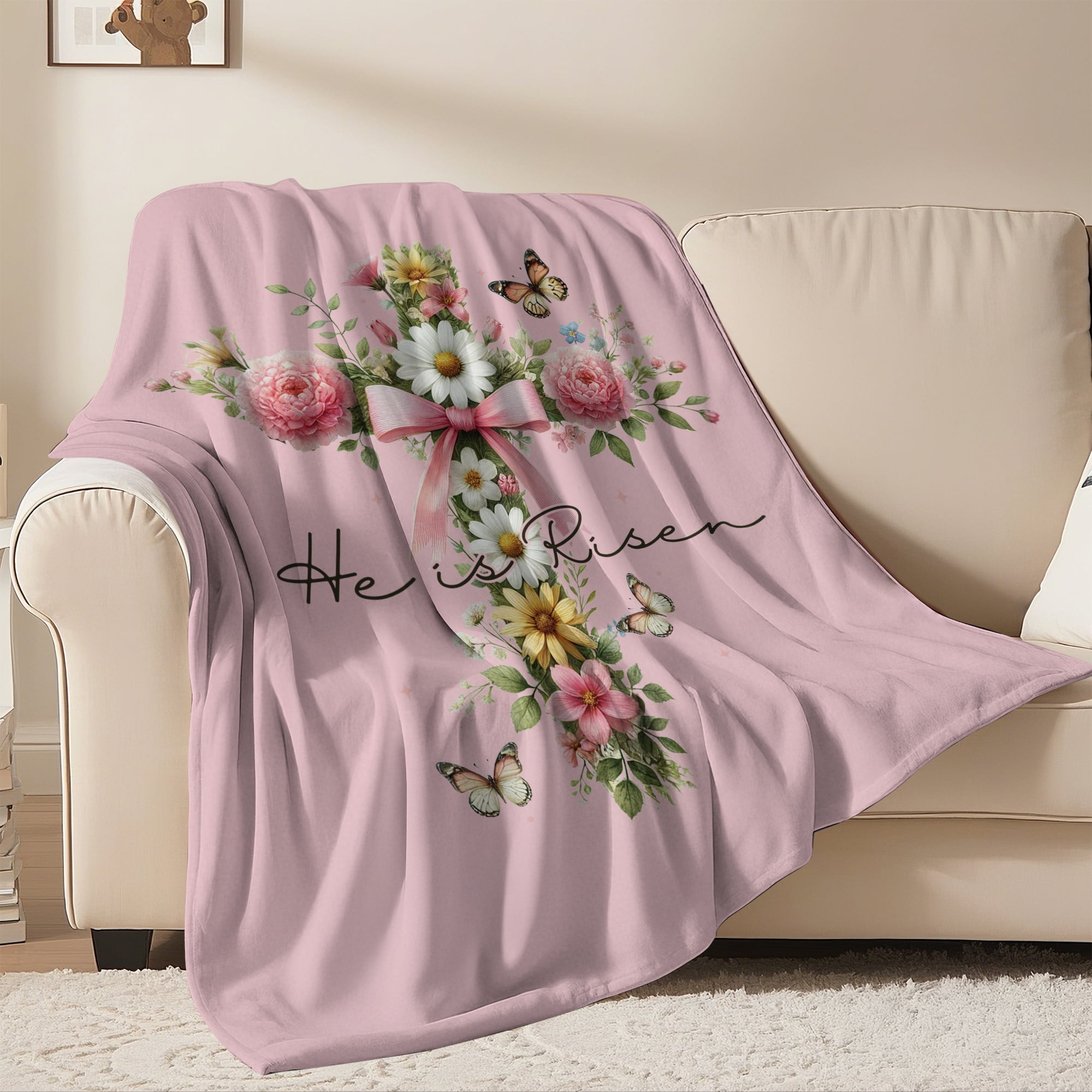 Easter Throw Blanket, Warm Fleece Flannel Bed Blanket, Lightweight Easter Cross Blanket for Sofa Bed Couch 40"x50"