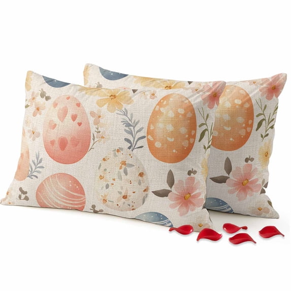 Easter Throw Pillow Covers 12x20 Inch Set of 2 Easter Eggs Decorative Pillow Covers Flower Colorful Egg Leaves Cushion Cover Pillowcase for Sofa Couch Bed Home Decor