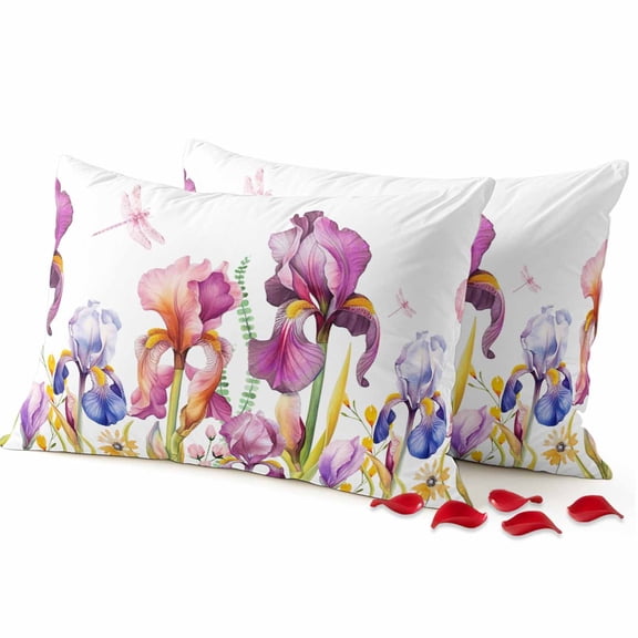 Easter Throw Pillow Covers 12x20 Inch Set of 2 Iris Flower Butterfly Decorative Pillow Covers Floral Leaves Branch Pink Cushion Cover Pillowcase for Sofa Couch Bed Home Decor