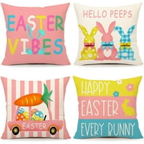 Easter Throw Pillow Covers 16 x 16 Inch Set of 4, Hello Peeps Bunny Spring Farmhouse Holiday Colorful Cushion Case for Home Sofa Couch Decoration TH175-16