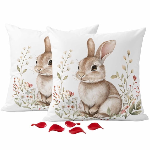 Easter Throw Pillow Covers 16x16 Inch Set of 2 Easter Rabbit Decorative Pillow Covers Watercolor Flower Cushion Cover Pillowcase for Sofa Couch Bed Home Decor