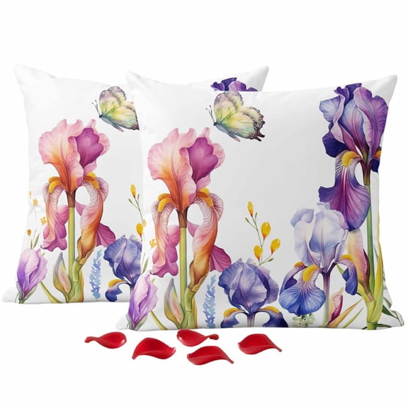 Easter Throw Pillow Covers 16x16 Inch Set of 2 Iris Flower Butterfly Decorative Pillow Covers Floral Leaves Branch Purple Cushion Cover Pillowcase for Sofa Couch Bed Home Decor