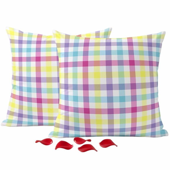 Easter Throw Pillow Covers 16x16 Inch Set of 2 Rainbow Check Plaid Decorative Pillow Covers Colorful Buffalo Check Cushion Cover Pillowcase for Sofa Couch Bed Home Decor