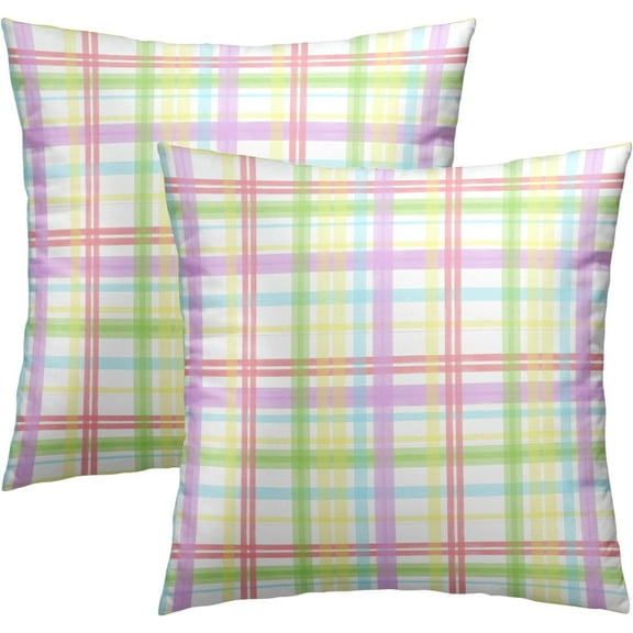 Easter Throw Pillow Covers 18x18 inch Watercolor Colorful Buffalo Plaid Checked Cushion Pillow Cases for Holiday Home Couch Bed Spring Farmhouse Rustic Indoor Decoration