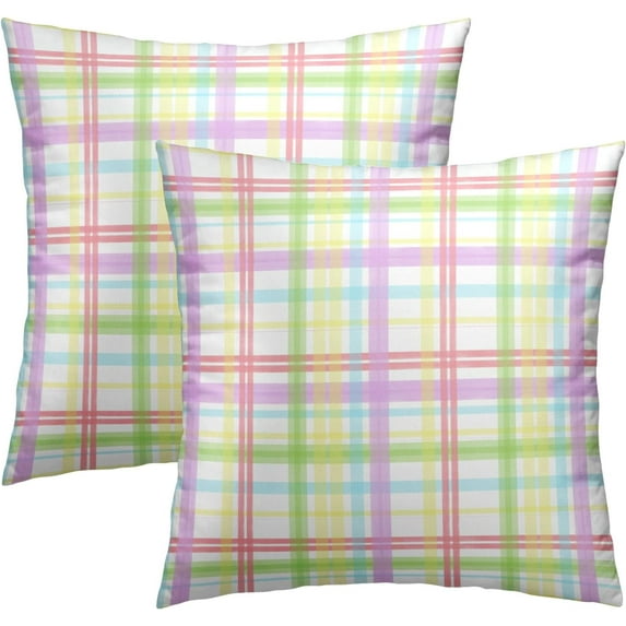 Easter Throw Pillow Covers 18x18 inch Watercolor Colorful Buffalo Plaid Checked Cushion Pillow Cases for Holiday Home Couch Bed Spring Farmhouse Rustic Indoor Decoration