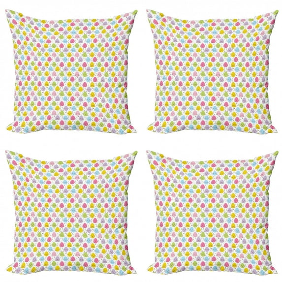 Easter Throw Pillow Cushion Case Pack of 4, Colorful Happy Eggs with Funny Faces and Hands Polka Dots Repetitive Pattern, Modern Accent Double-Sided Print, 4 Sizes, Multicolor, by Ambesonne