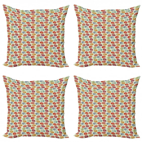 Ambesonne Easter Throw Pillow Cover 4 Pack, Flowery Vintage Eggs, 18", Multicolor