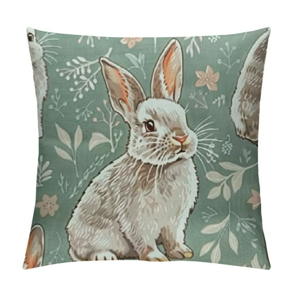 Easter Throw Pillow Cushion Case, White Rabbits Smelling The Fresh Spring Air Flowers Eggs and Hearts in Pastel Colors, Decorative Square Accent Pillow Cover, , Multicolor