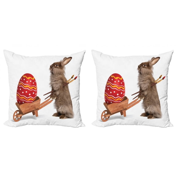 Ambesonne Easter Throw Pillow Cover 2 Pack, Easter Rabbit Brushes, 16", Multicolor