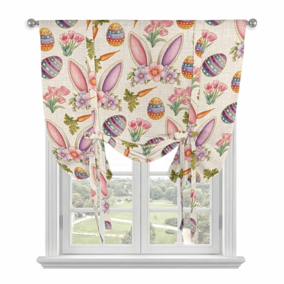 Easter Tie Up Curtains 45 Inches Long, Kitchen Window Curtains Over Sink, Country Floral Wreath Rabbit Ears Eggs Carrots Small Window Curtains Shade Balloon Curtains Valances for Bedroom/Cafe 34"x45"