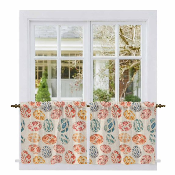 Easter Tier Curtains 36 Inch Length, Country Spring Watercolor Leaves Floral Eggs Cafe Short Curtains for Bathroom Over Sink, Small Kitchen Curtain Light Filtering Tiered Drapes 2 Panels 27.5"Wx36"L