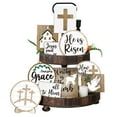 thumbnail image 1 of Easter Tiered Tray Decor Set He is Risen Cross Easter Wood Sign Easter Table Decor Easter Dove Cross Tiered Tray Easter Wooden Signs for Easter Party Decorations 10 Pcs, 1 of 9