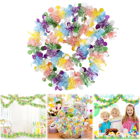 Easter Tinsel Garland,6.5FT Green Easter Garland for Mantle Decorations with Colorful Eggs, Glitter Spring Garland for Easter Tree Decor, Metallic Easter Eggs Garland for Home Indoor/Outdoor (C)