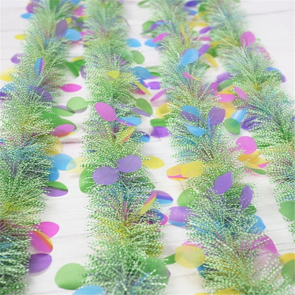 Easter Tinsel Garland Colorful Spring Plastic Garland with Fringe Glitter Streamers Hanging Decorations for Tree Window Door Holiday Classroom Outdoor Party Supplies 78.7"