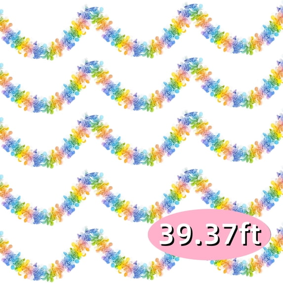 Easter Tinsel Garlands Spring Garland with Eggs Outdoor Hanging Glitter Streamers for Mantle Tree for Easter Spring Themed Party, Classroom Decorations 39.37Ft Design3