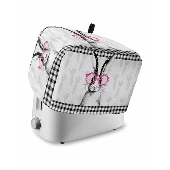 Easter Toaster Cover 2 Slice, Small Kitchen Appliance Covers, Farmhouse Retro Carrots Rabbit Black Plaid Toaster Oven Cover with Loop, Bread Machine Cover Polyester Dust Cover Protection
