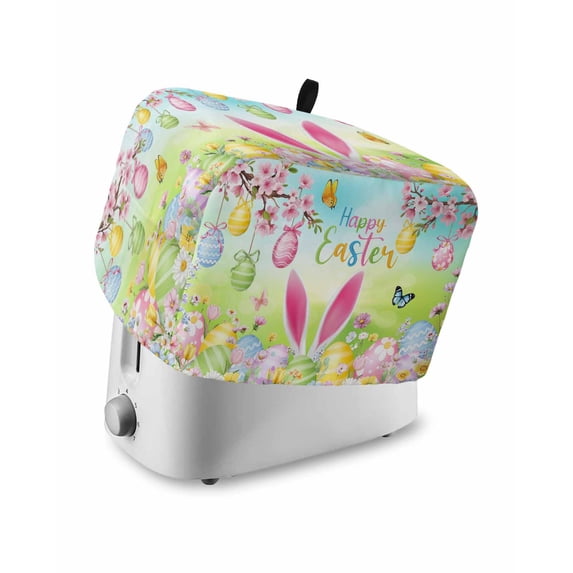 Easter Toaster Cover 4 Slice, Large Kitchen Appliance Covers, Spring Bunny Colorful Rabbit Eggs Butterfly Blue Green Toaster Oven Cover with Loop, Bread Machine Cover Polyester Dust Cover Protection