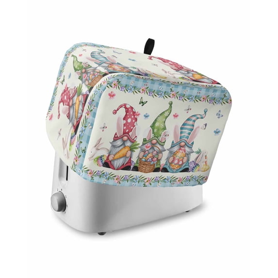 Easter Toaster Cover 4 Slice, Large Kitchen Appliance Covers, Spring Rabbit Ear Gnomes Eggs Floral Lattice Toaster Oven Cover with Loop, Bread Machine Cover Polyester Dust Cover Protection