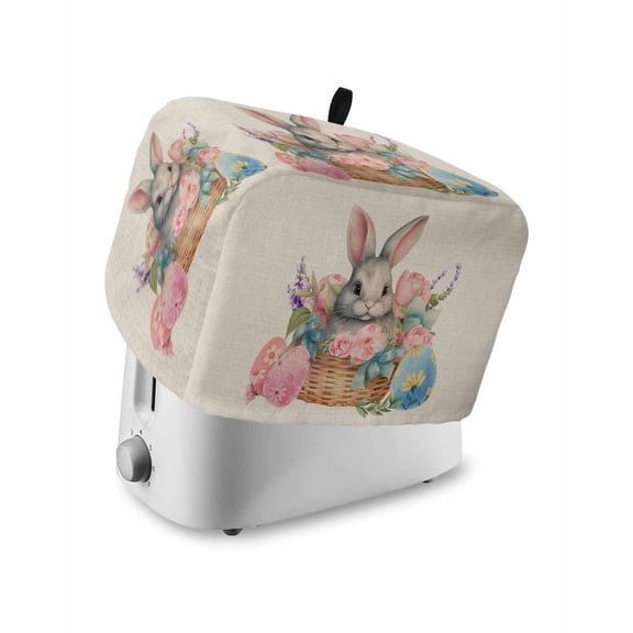 Easter, Toaster Cover 4 Slice, Rustic Easter Basket Eggs Rabbits Tulip Lavender Dustproof Bread Machine Oven Cover with Storage Pockets, Fits Most Kitchen Toasters Protector