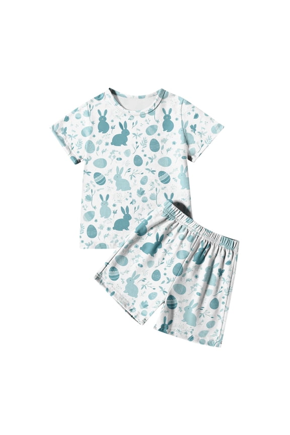 Easter Toddler Boy Outfit Short Sleeves Funny Bunny Suit Cute Cartoon Graphic Tees Holyweek Shirts Soft and Comfortable Pullover Tops Pants 2 PC Kids Clothes White 5-6 Years