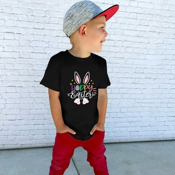Easter Toddler Boys Girls T Shirts Cute Bunny Rabbit Graphic Tees Tops Summer Letter Print Children Top Short Sleeve Casual Summer Clothes For 4-5 Years