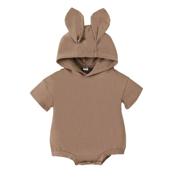 Easter Toddler Girl Outfit Baby Boys Girls Long Sleeve Solid Easter Rabbit Ear Romper Kids Jumpsuit Easter Outfit Baby Boy Brown 12 Months-18 Months