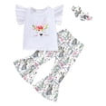 thumbnail image 1 of Easter Toddler Girl Outfit Toddler Kids Baby Girls Easter Outfits Short Sleeve Bunny Print Shirt Tops Flared Pants Bell Bottoms Headband 3Pcs Set My First Easter White 3 Years-4 Years, 1 of 7