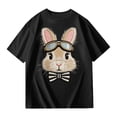 thumbnail image 1 of Easter Toddler Girls Shirt Cute Bunny Print Short Sleeve with Bow Tie Glasses Design Casual Summer Tee Black 13 Years-14 Years, 1 of 4