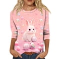 thumbnail image 1 of Easter Top for Women Bunny Eggs Printed 3/4 Sleeve Tops Crewneck Trendy Casual T-Shirts Family Gifts Soft Loose Fit Tunic Tops, #01 Pink, L, 1 of 7