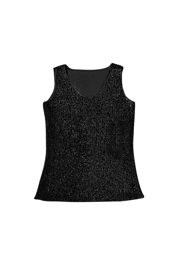 Easter Tops For Women, Plus Size Sequins Tank Tops Loose Sleeveless Tunic Shirts Dressy Business Casual Party Blouse Long Sleeve Shirts Women V Neck Y2K Tops (M, Black) ZMTing