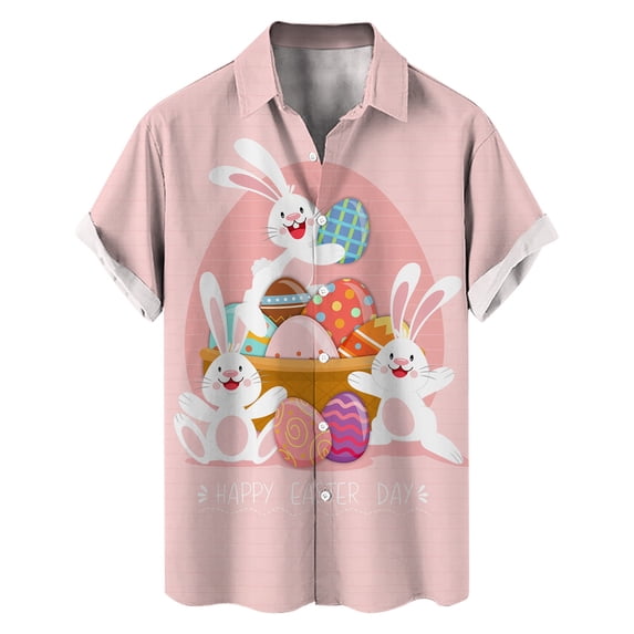Easter Tops for Men Cute Rabbit Print Short Sleeve Jesus Shirt for Men,Pink,M
