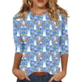 thumbnail image 1 of Easter Tops for Women Crewneck 3/4 Sleeve T Shirt Funny Bunny Print Family Gifts Dressy Tops Casual Trendy Soft Shirts, #01 Sky Blue, 5XL, 1 of 6