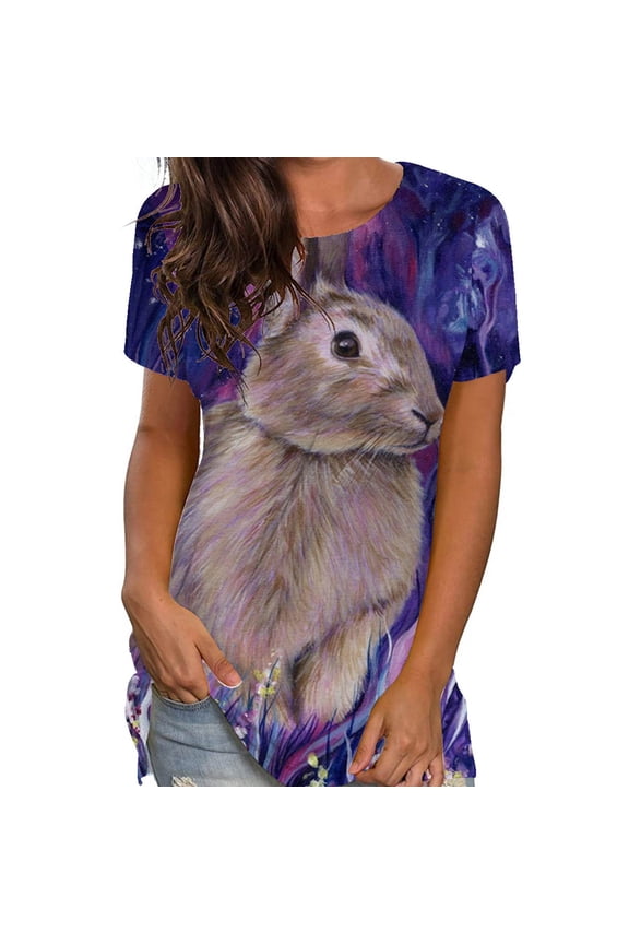 Easter Tops for Women Trendy St. Patrick'S Day Printed 3/19 Sleeve T Shirt Plus Size Blouses,Blue,L