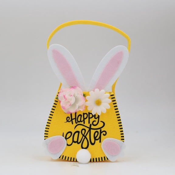 Easter Tote Bag with Handle Reusable Easter Bunny Gift Bag New Happy Easter Handbag Basket Bunny Decorations Simple Storage Bag