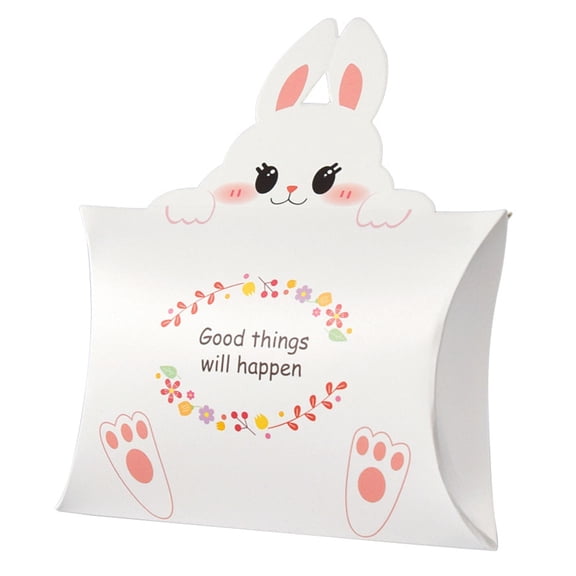 Easter Treat Boxes with Bunny Rabbit Shape Window, Spring Pastel Plaid Pillow Box, Paper Gift Container for Holiday Birthday