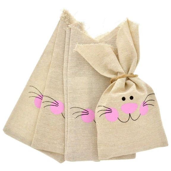 Easter Treat Sacks Bags 4PC Cloth with Burlap Drawstring 4*6in Holds Sweet Goodies Candy Cookies Chocolate Small Toys Eggs Project Basket Party Favor Hunt Stuffer