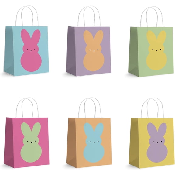 Easter Treat Tote Bags, 30 Pack Paper Goodie Bags With Handles, Bunny Design for Gift Giving, Easter Egg Hunt, Rabbit Birthday, Spring Party Favors, Garden Gatherings