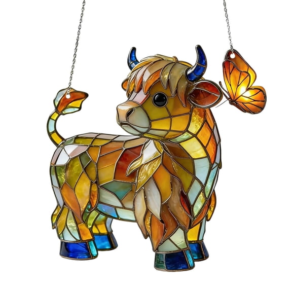 Easter Tree Decorations,Easter Decorations For Home,Cow Suncatcher Easter Cute Highland Cow Ornament, Farmhouse 2D Easter Home Decor, Easter Ornaments for Tree, Easter Gift(6IN)