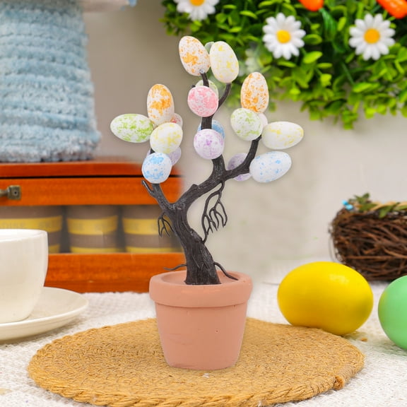 Easter Tree, Easter Decoration, Potted Easter Tree With Colorful Eggs For Tabletop And Home Decor, Plastic And Foam Miniature Ornament