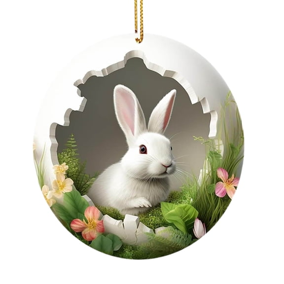 Easter Tree Hole Bunny Head Pendant 2D Easter Acrylic Hanging Decoration with Rope