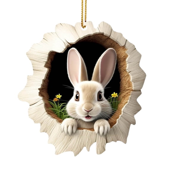 Easter Tree Hole Bunny Head Pendant 2D Easter Acrylic Hanging Decoration with Rope