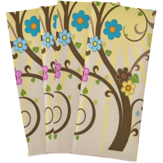 Easter Tree Kitchen Tea Towels Set of 4 Absorbent Hand Dish Towels, Spring Dishcloths Lint-Free 18x28 Inch Fast Drying for Cooking Baking Home Clean