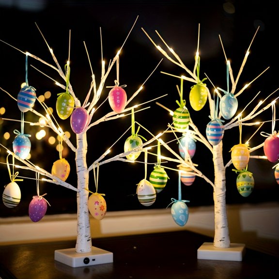 Easter Tree Light with 12 Hanging Eggs, USB & Battery Dual Power, Table & Bedside Ambient Lamp