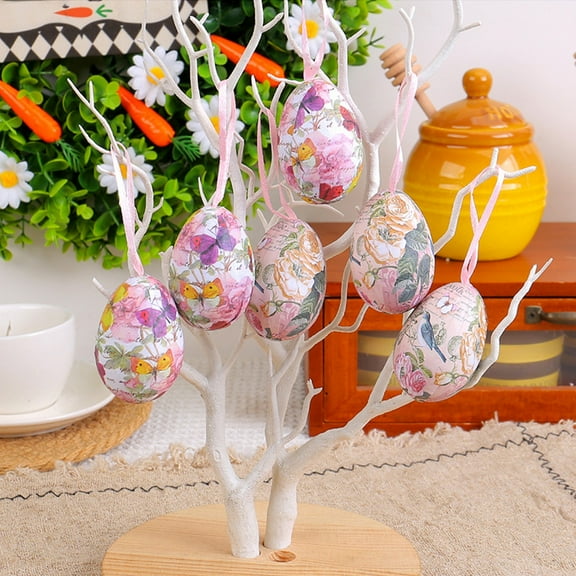 Easter Tree Ornaments, 6pcs Multicolored Hanging Plastic Easter Eggs Easter Tree Decorations Hanging Easter Eggs, Hand Painted Eggs Easter Ornaments for Tree Basket DIY Crafts Easter Party Favors