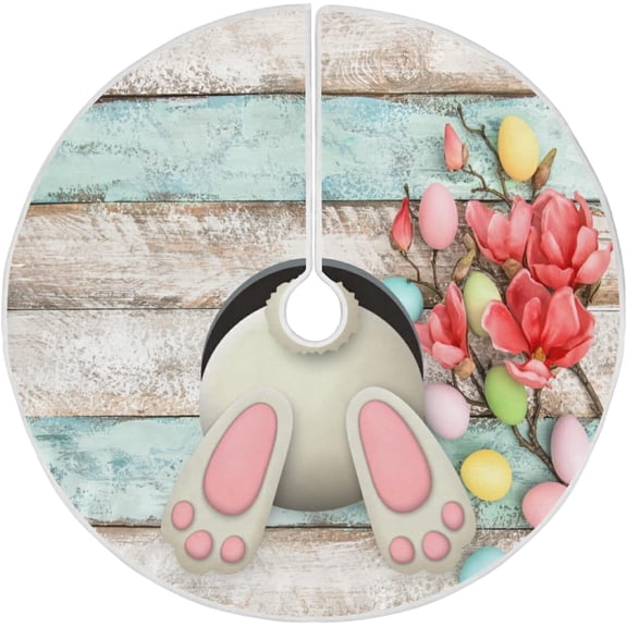 Easter Tree Skirt 35.4 Inches Bunny Floral Easter Eggs Christmas Tree Skirt Xmas Ornament for Home Holiday Party Decoration