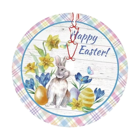 Easter Tree Skirt Spring Easter Egg Bunny Christmas Tree Tree Skirt Easter Family Home Party Easter Party Tree Skirt (B)