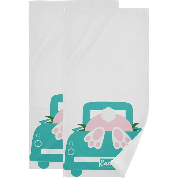 Easter Truck Bunny Hand Towels for Bathroom, Funny Rabbits Kitchen Towel 2 PCS Ultra Soft and Highly Absorbent Decorative Fingertip Face Bath Towels for Spa & Hotel, 28.3"x 14.4"