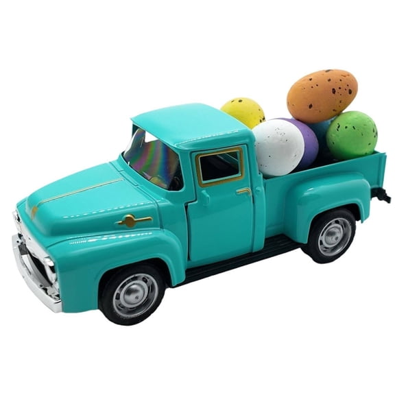 Easter Truck Decorations with Colorful Eggs, Easter Truck Decor, Vintage Metal Pickup, Farmhouse Easter Truck, Truck with Eggs Ornament, Rustic Truck Decoration for Easter Spring Home Decor
